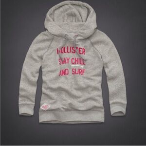 Vintage Hollister hoodie grey and hot pink stay chill and surf